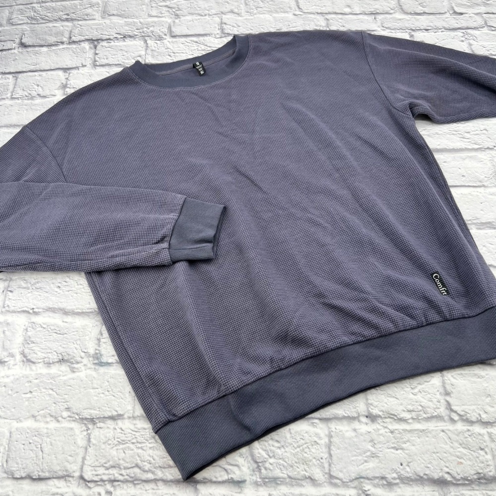 Comfrt Mens Crew Neck Thermal Shirt Grey Waffle Knit Long Sleeve XL Loose Fit
